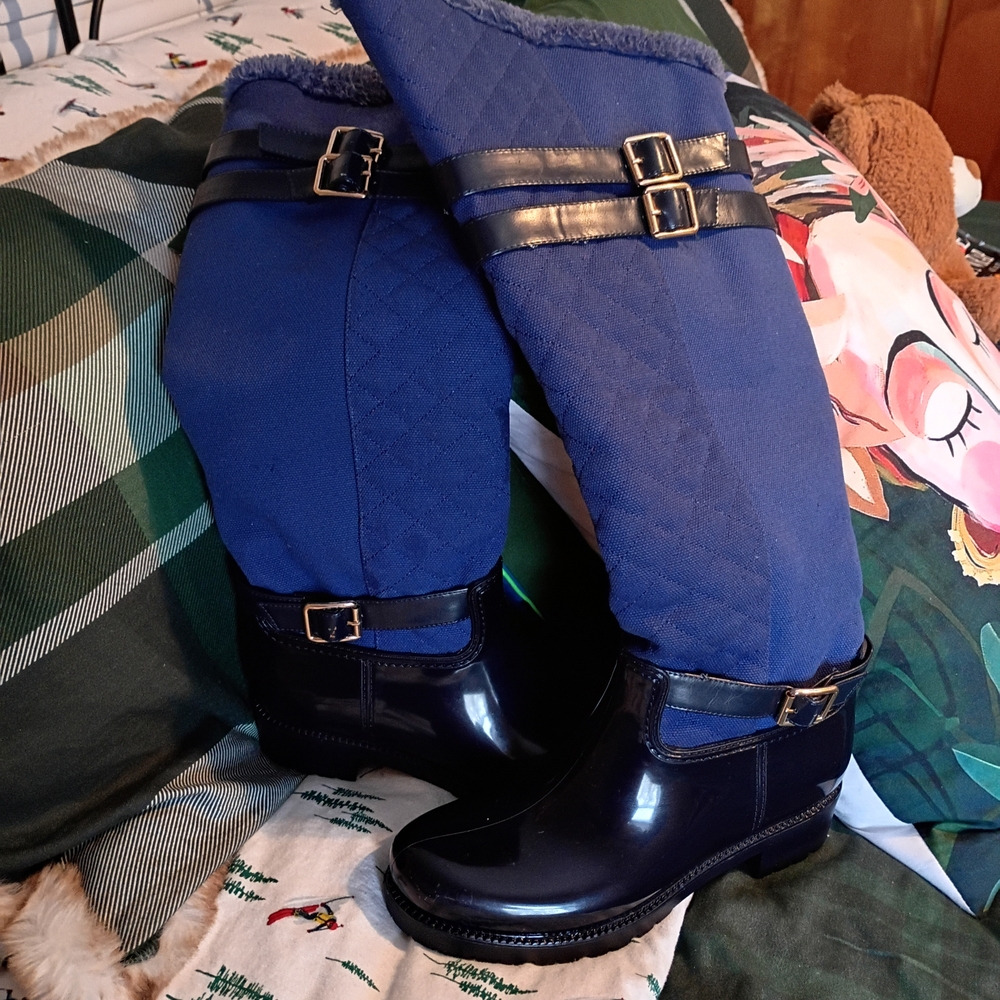 Extreme By Eddie Marc & Co. Blue Quilted Knee-High Boots with Buckle Detail